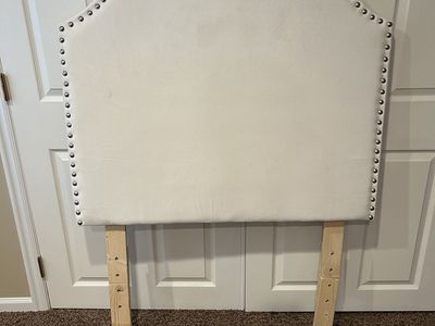 Off-White Upholstered Twin Headboard with Nailhead Trim