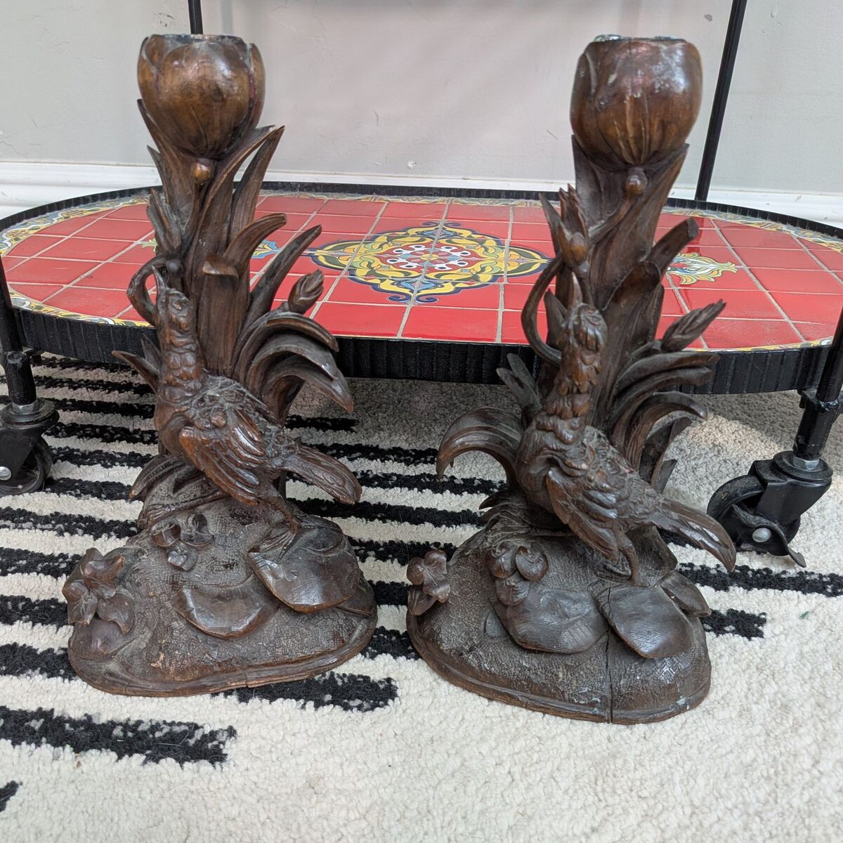 Pair of Antique German Black forest Candle holders