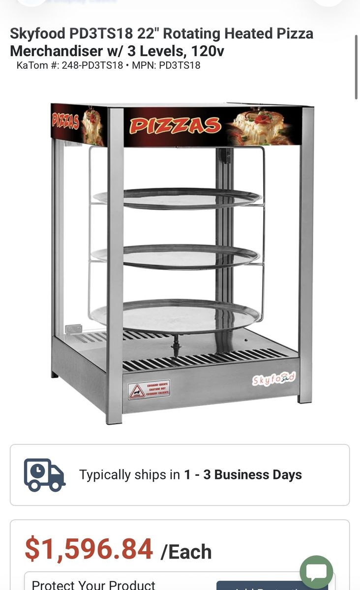 NEW OPEN-BOX SKYFOOD 3-TIER ROTATING HEATED PIZZA DISPLAY