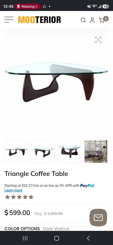 Triangle Coffee Table - Dark Walnut Wood Base, Glass Top