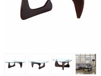 Triangle Coffee Table - Dark Walnut Wood Base, Glass Top