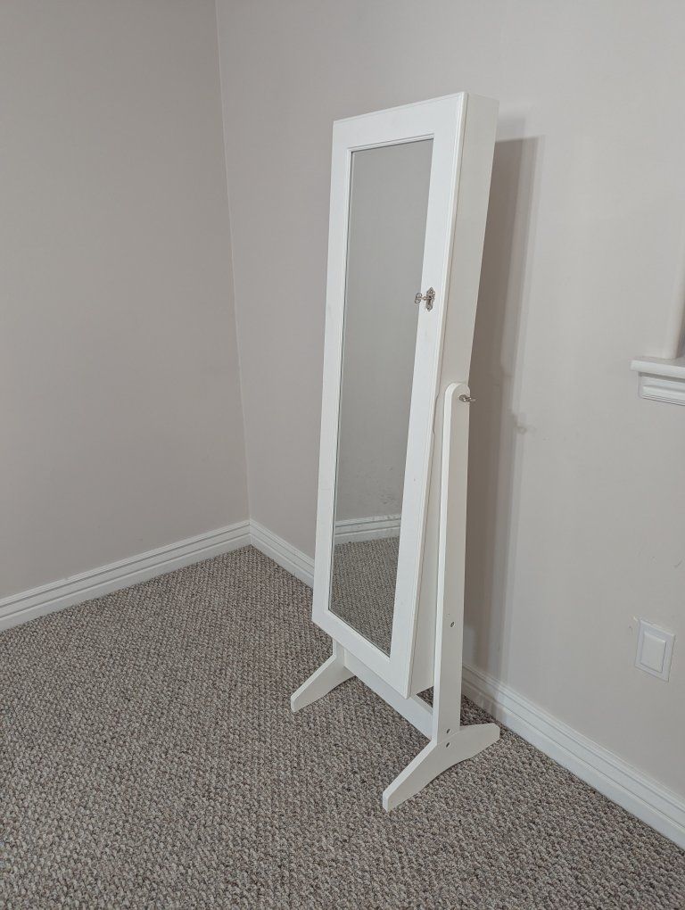 White Full-Length Mirror Jewelry Armoire Cabinet with Storage Organizer