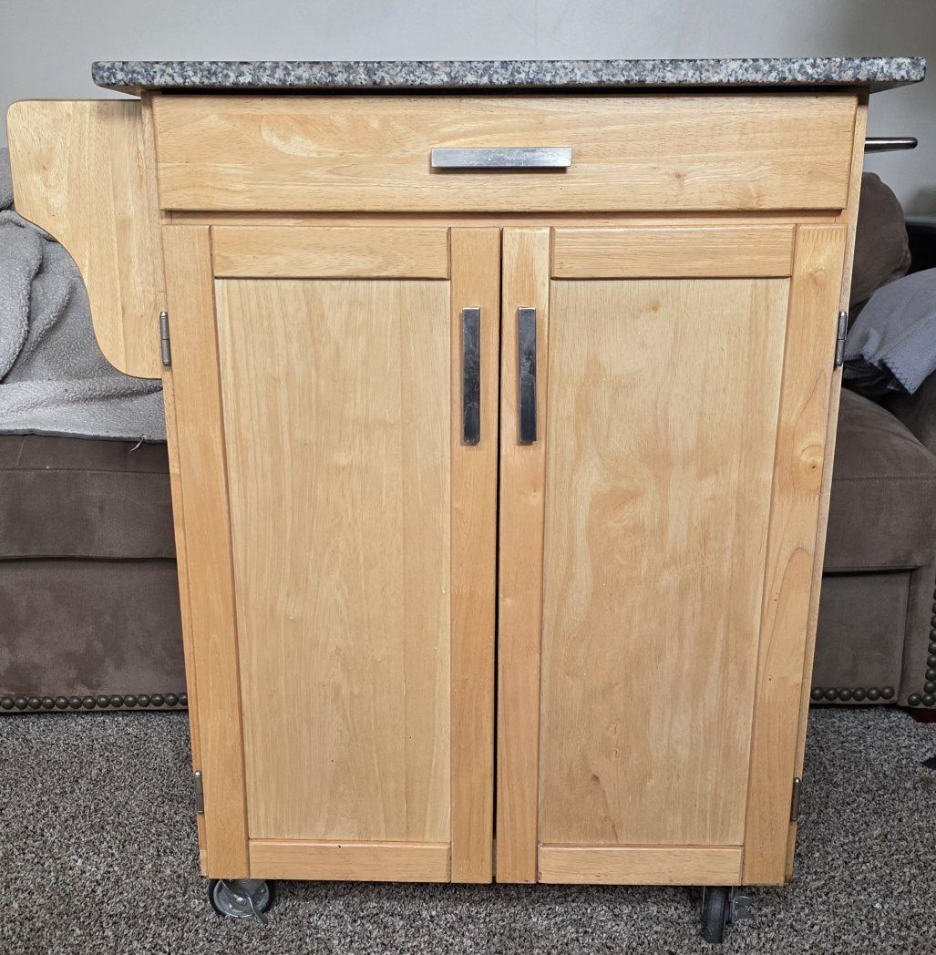 Rolling kitchen island cabinet w/ real granite top