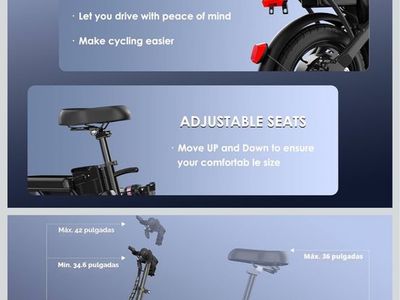ASKMY Folding Electric Bike - Adjustable Seat, Head/Tail Lights, Max Rider Weight 264 lbs