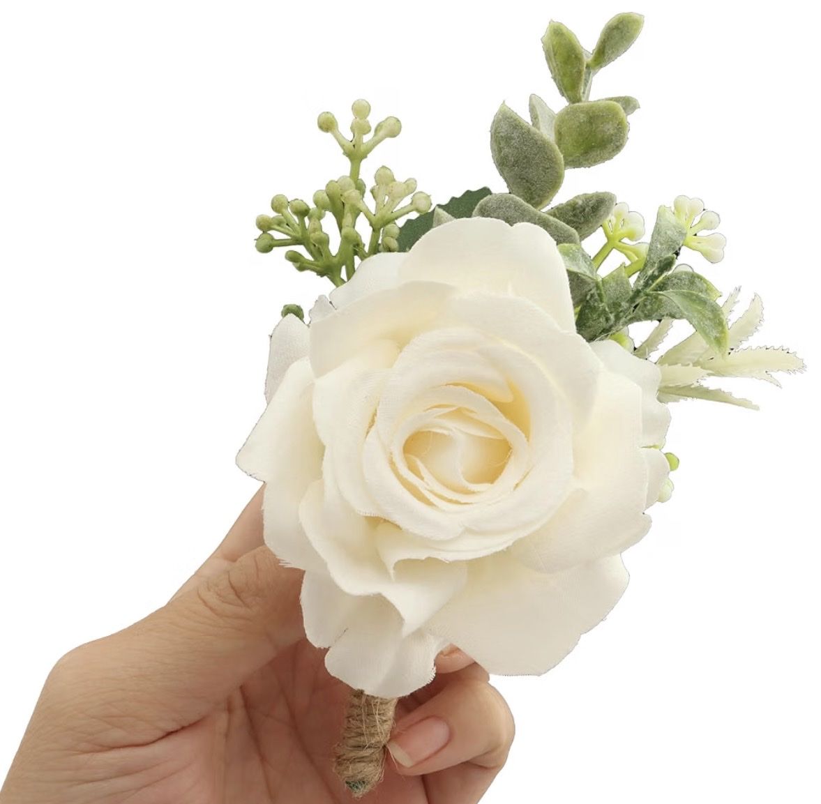 Ivory Rose Men’s Boutonnière Set of 5 - Artificial Wedding Flowers