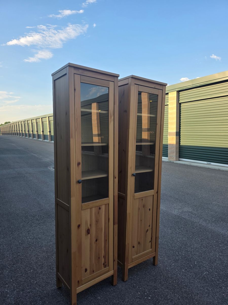 Pair of IKEA Hemnes Pine Glass-Door Cabinets