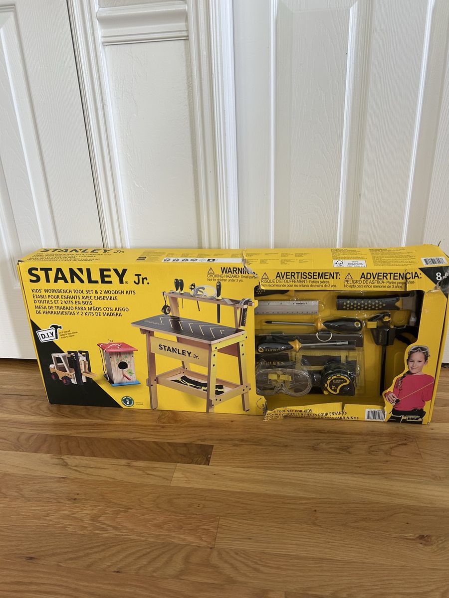 Stanley Jr. Kids Workbench Tool Set with 2 Wooden Kits - Age 8+