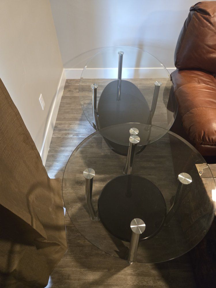 Modern Glass Top Coffee Table and Matching End Table