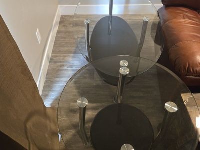 Modern Glass Top Coffee Table and Matching End Table