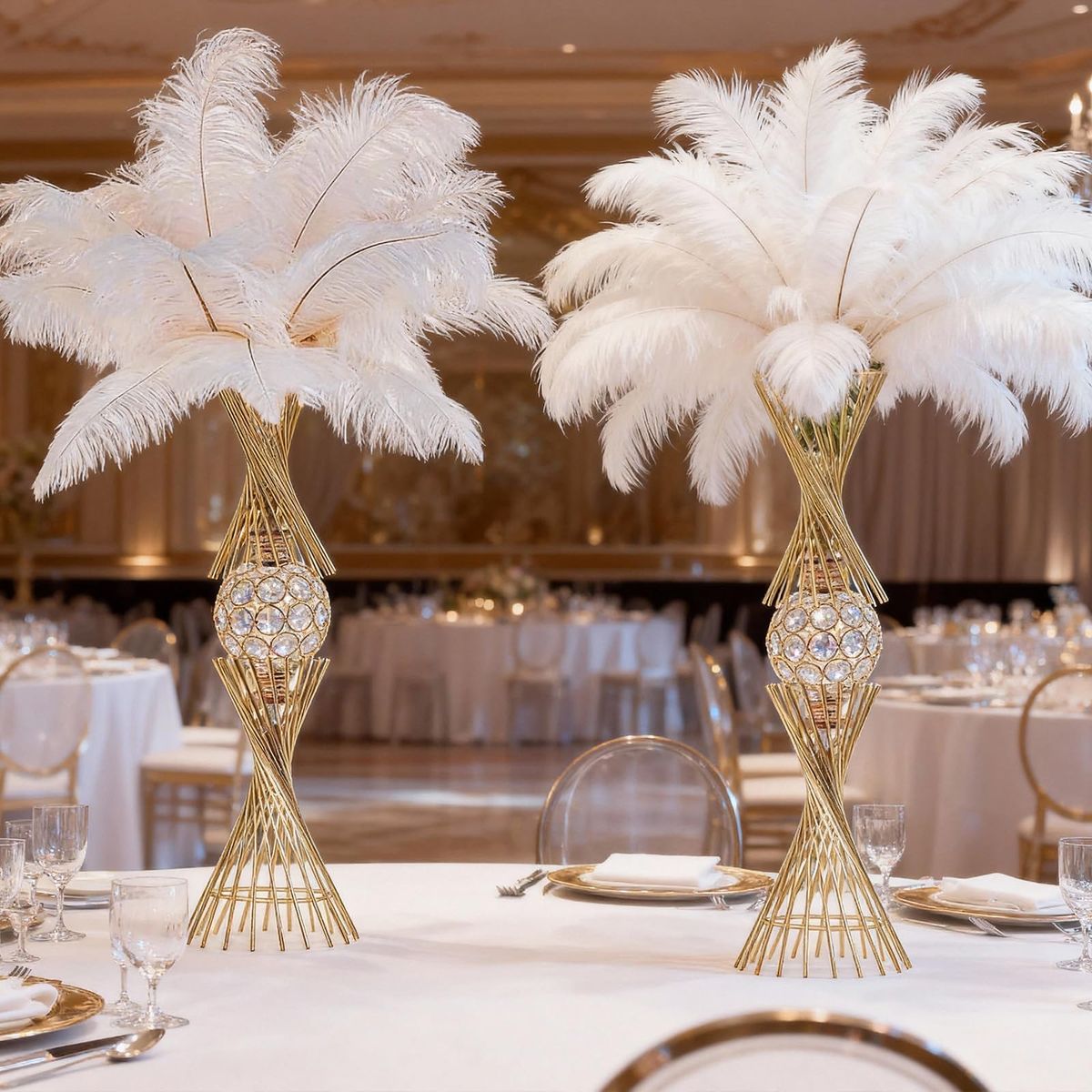 Gold Metal Flower Stand Centerpieces with Crystal Globe Accent Set