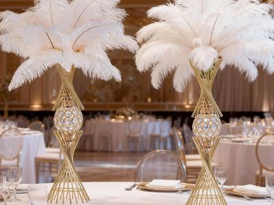 Gold Metal Flower Stand Centerpieces with Crystal Globe Accent Set