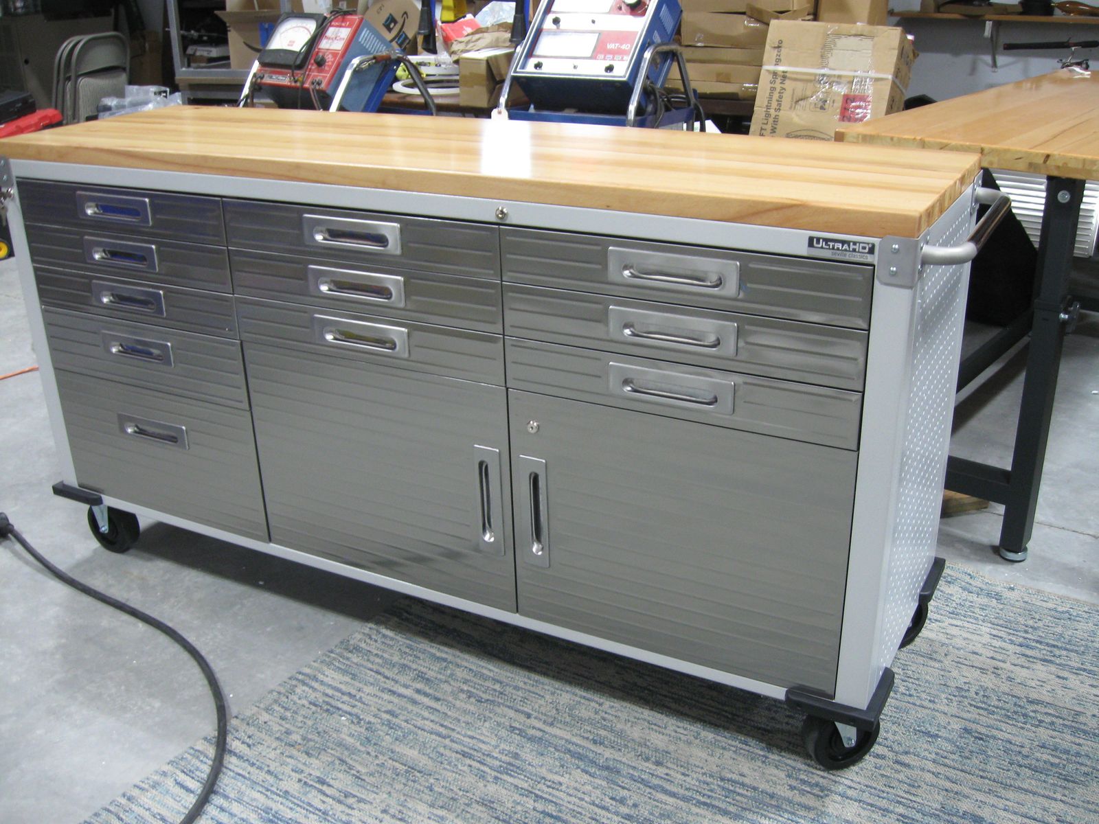 New Seville Classics UltraHD Locking 11 Drawer Rolling Workbench Tool Box Granite 77"x20"x37.5"