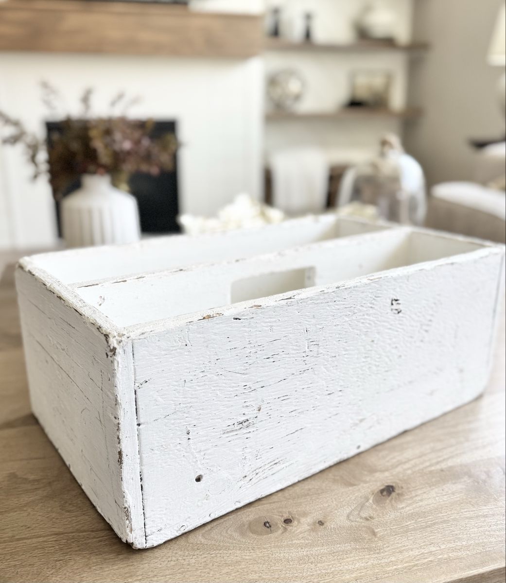 Vintage | Solid Wood | Crate | Heavy | Distressed White Paint | Old | Antique | Carrier