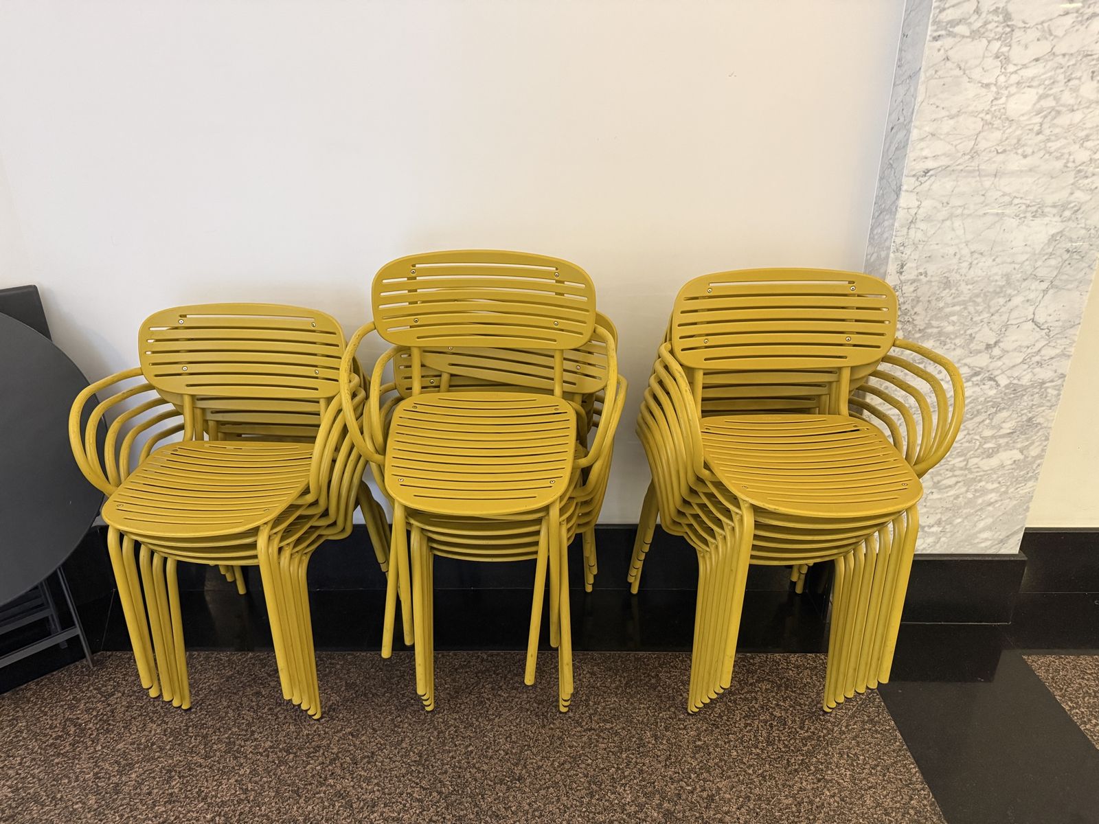 Yellow Metal Slatted Outdoor Dining Chairs - Stackable Patio Seating