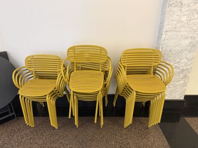 Yellow Metal Slatted Outdoor Dining Chairs - Stackable Patio Seating