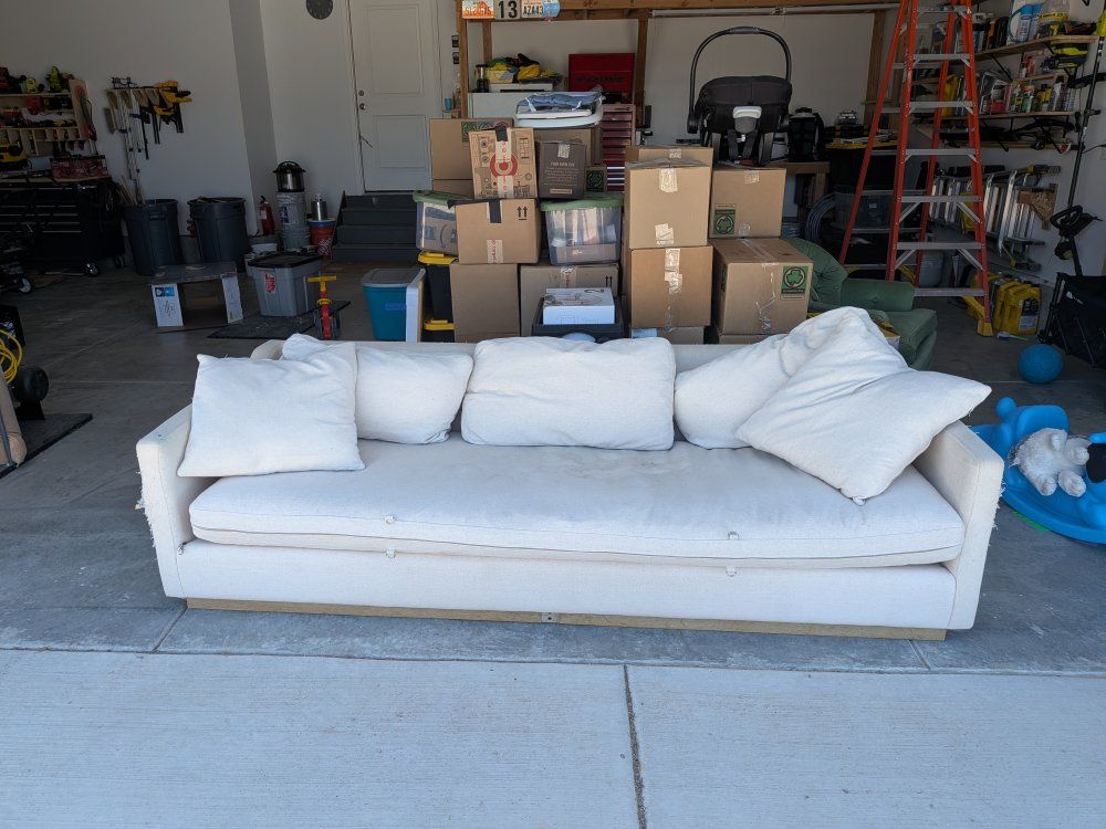 down east Cream Fabric Sofa - Needs Repair - Spacious 3-Seater Couch with Removable Cushions