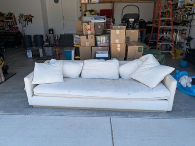down east Cream Fabric Sofa - Needs Repair - Spacious 3-Seater Couch with Removable Cushions