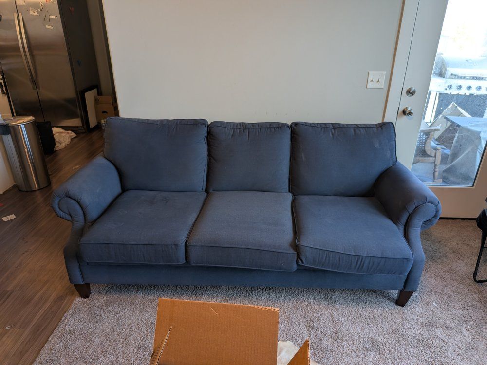 Navy Blue Three-Seater Fabric Sofa