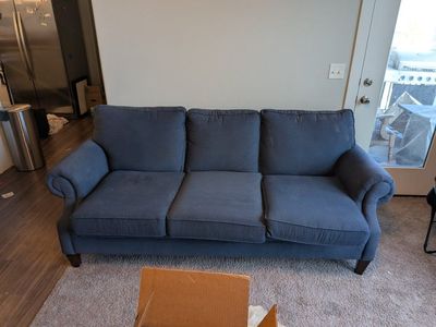 Navy Blue Three-Seater Fabric Sofa