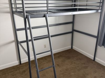 Loft Bed Frame - Gray Metal Twin Size - Space Saving Design