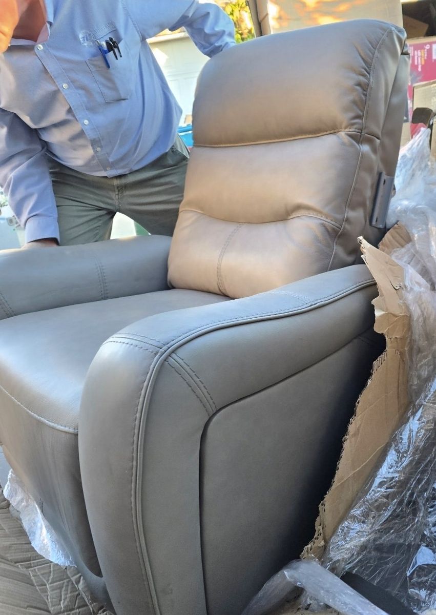 Modern Gray Leather Recliner with USB Charging and Power Recline Function & adjustable headrest