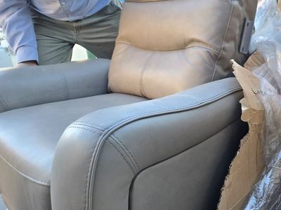 Modern Gray Leather Recliner with USB Charging and Power Recline Function & adjustable headrest