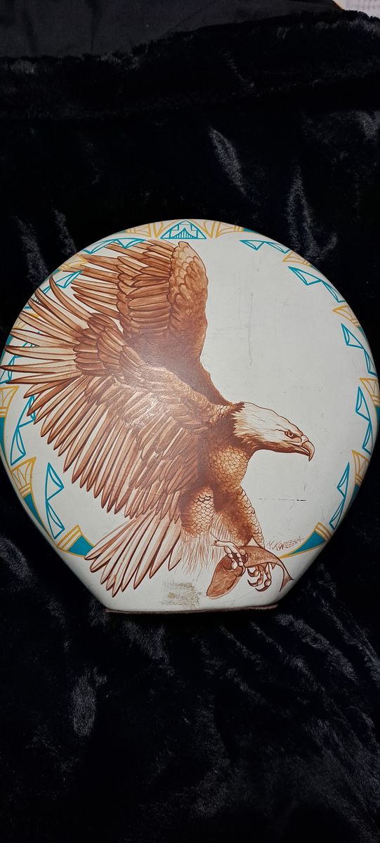 Signed Mike Kanteena Native American Eagle Pillow Vase Ceramic Art Decor