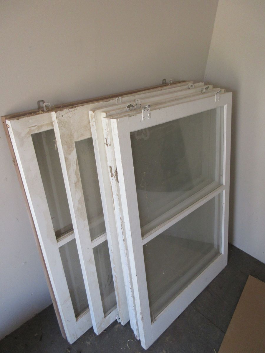 Used Wood-Framed Single-Hung Windows - White, Set of 7