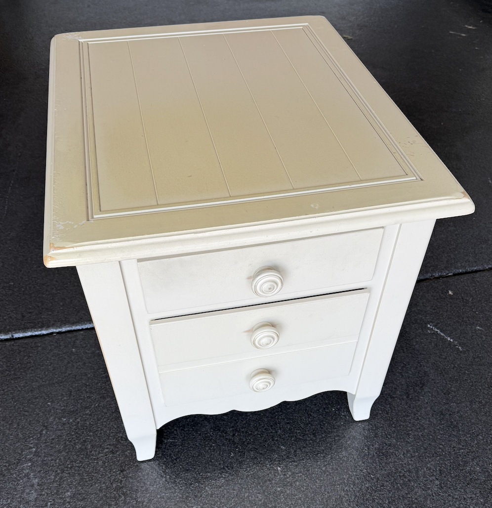 Off-White Wooden 3-Drawer Nightstand End Table, Beadboard Top