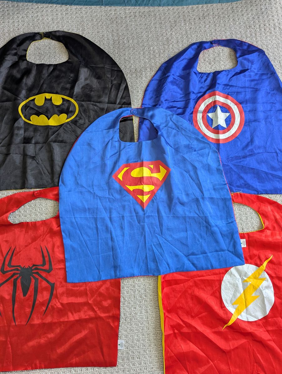 Set of 5 Super Hero Capes for dress up, costumes, playing pretend, and more!