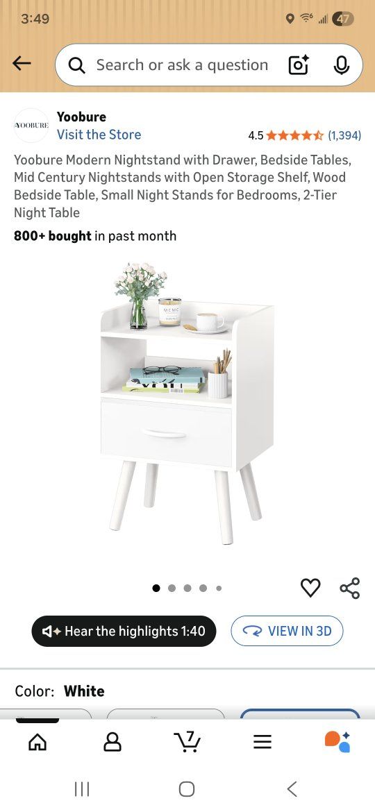 white night stand brand new