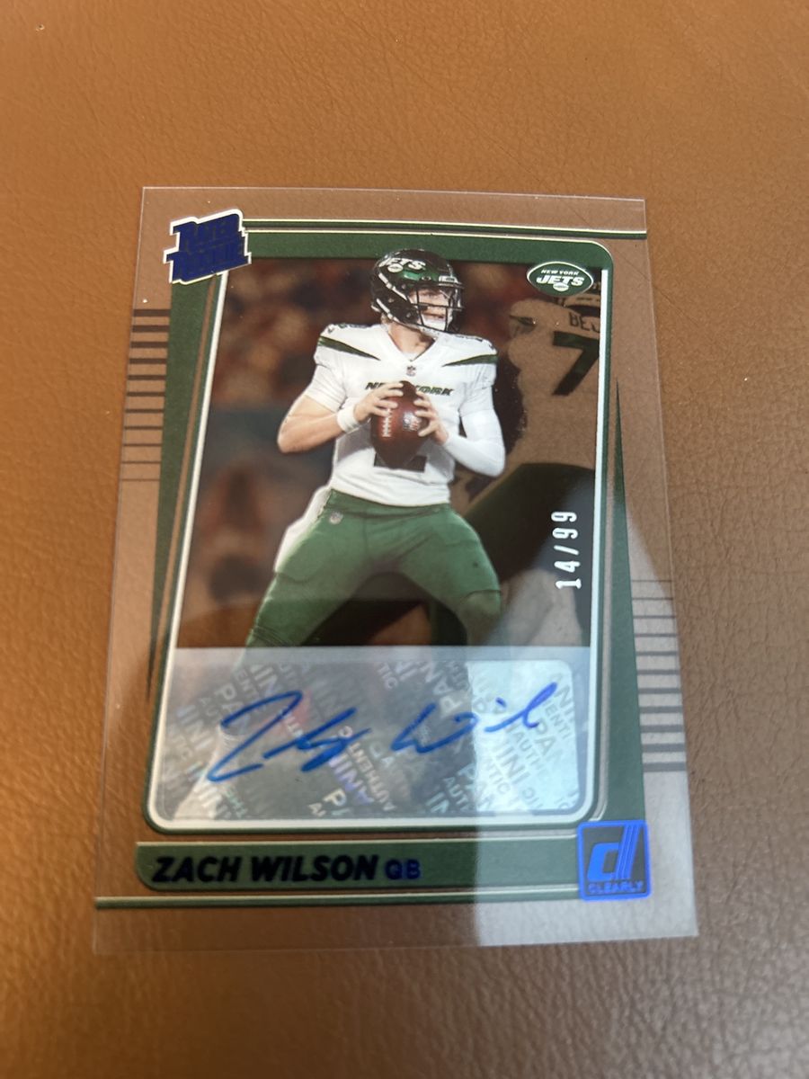 2021 Holo Auto Zach Wilson 2021 Donruss Clearly #14/99 Autograph Rookie Football Card New York Jets QB Hand Signed Rated Rookie