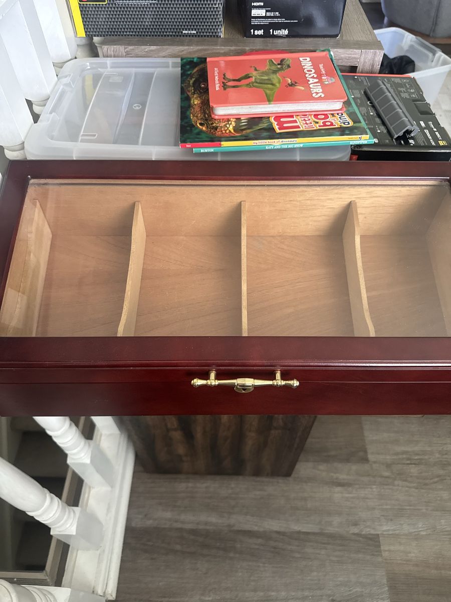 Mahogany Finish 3-Slot Wooden Display Case with Glass Top & Gold Tone Latch for Cigars, Jewelry, or Watches