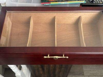 Mahogany Finish 3-Slot Wooden Display Case with Glass Top & Gold Tone Latch for Cigars, Jewelry, or Watches
