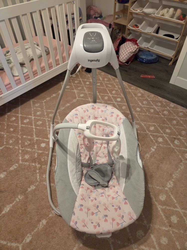 Ingenuity Electric Baby Swing - Pink Floral with Toy Bar