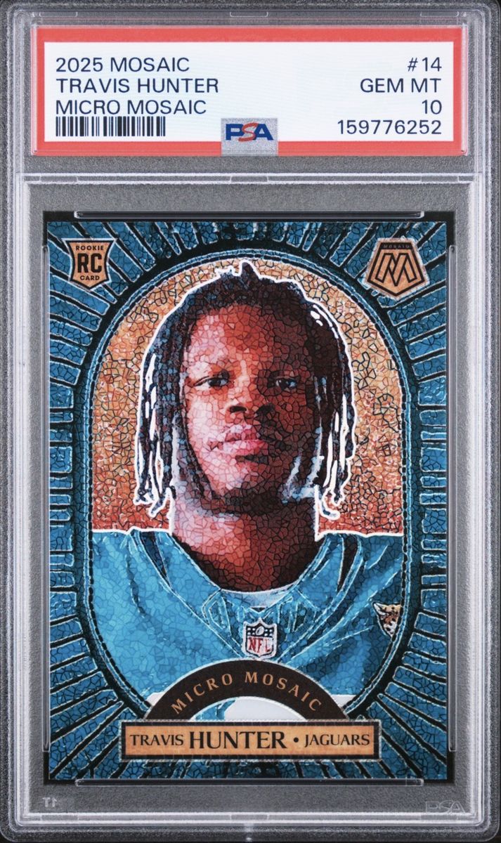 2025 Panini Mosaic #14 Travis Hunter Micro Mosaic Rookie Case Hit PSA 10