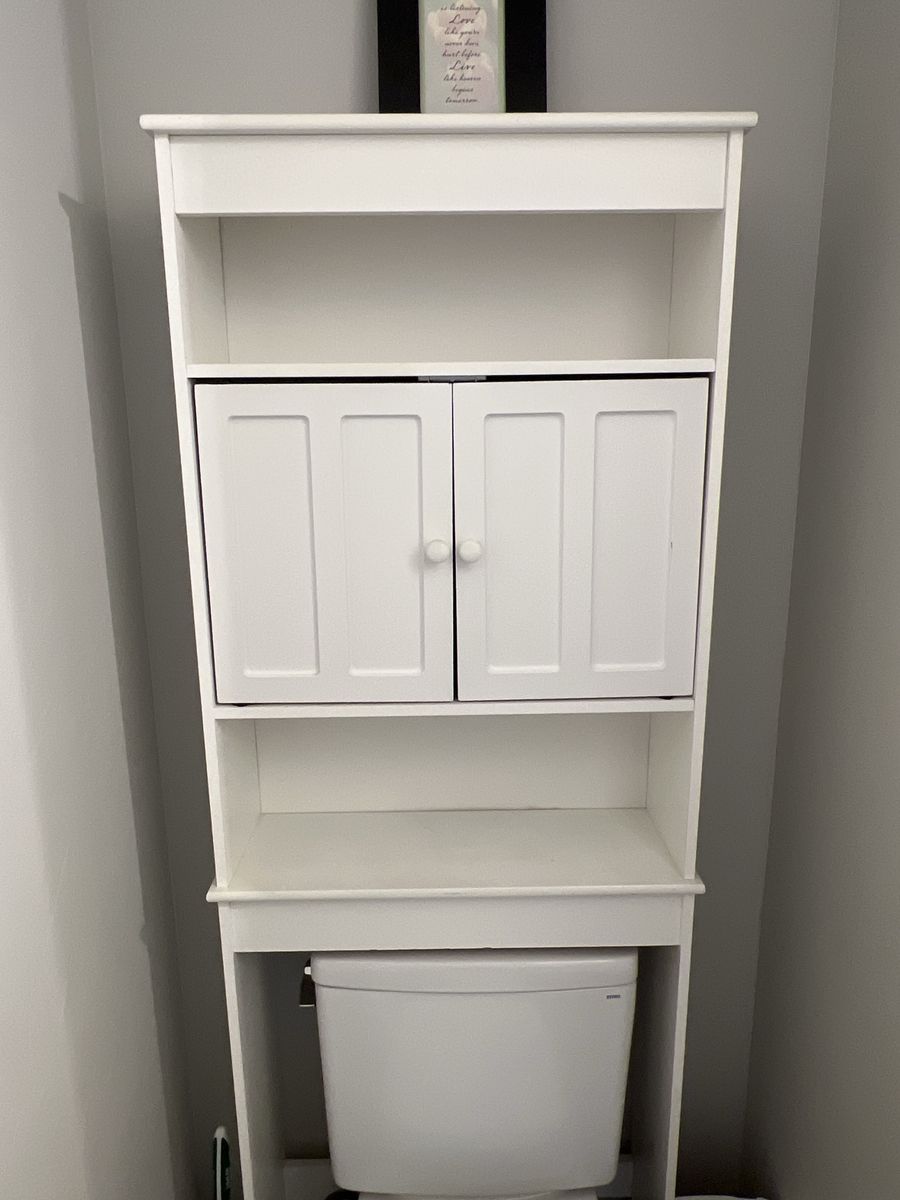 White Wooden Over-The-Toilet Bathroom Storage Cabinet Organizer
