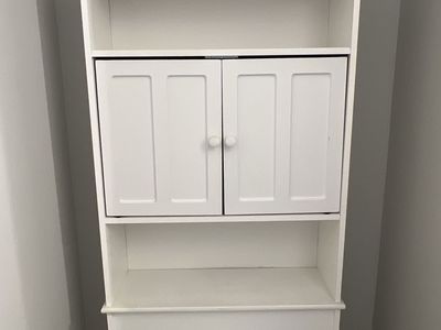 White Wooden Over-The-Toilet Bathroom Storage Cabinet Organizer