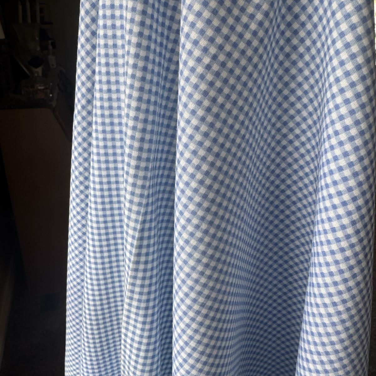 Vintage Blue White Small Print Gingham Fabric 57” x 60