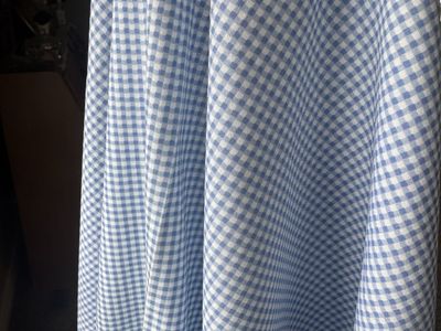 Vintage Blue White Small Print Gingham Fabric 57” x 60