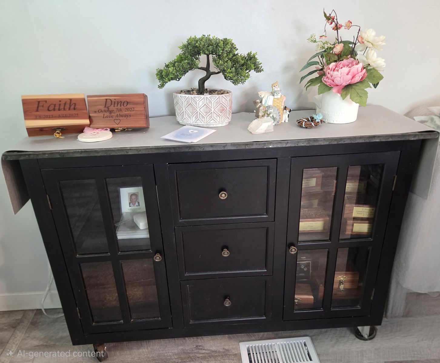 Black Wood & Glass Sideboard Buffet Console Cabinet with Drawers & Doors, Industrial Style