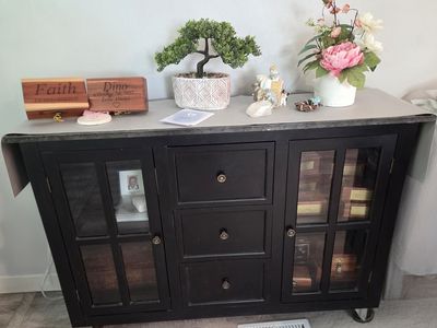 Black Wood & Glass Sideboard Buffet Console Cabinet with Drawers & Doors, Industrial Style