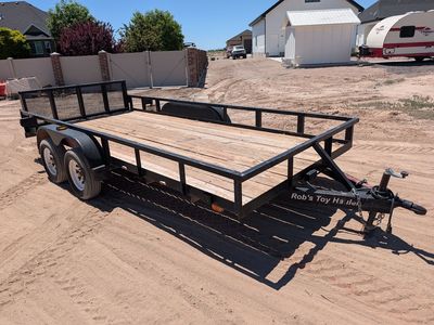 1997 Big Tex 16' Flatbed Utility Trailer - Dual Axle, Wood Deck, Bi-Fold Ramp