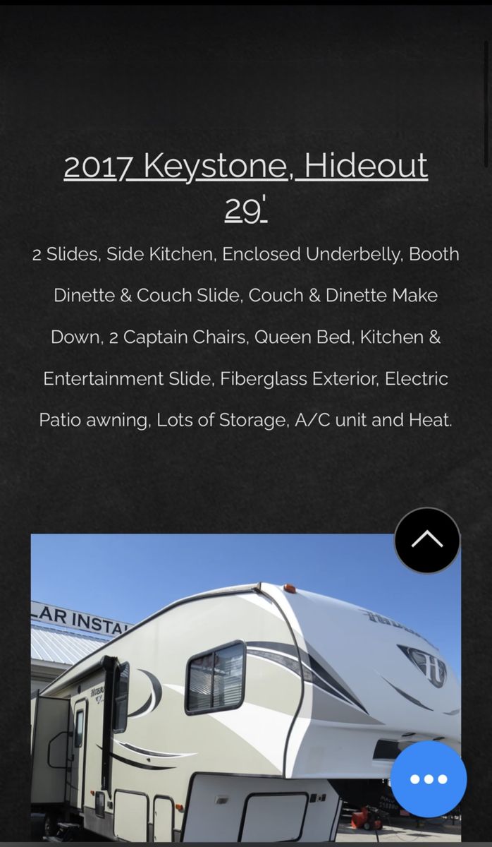 2017 Keystone Hideout 29' Travel Trailer - 2 Slides, Queen Bed, A/C, Electric Awning