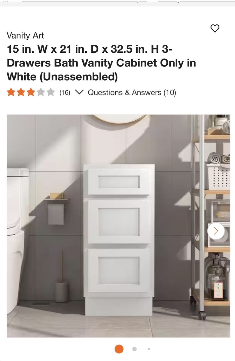 Vanity Art 15 inch White Vanity Cabinet