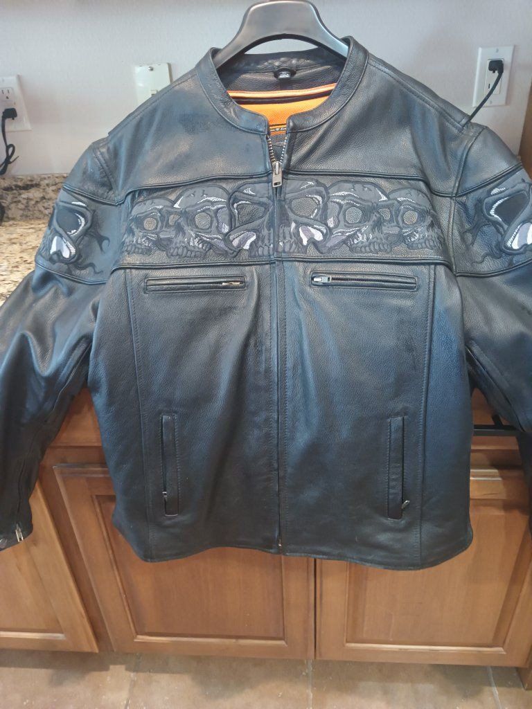First jacket. First Classics Leather Motorcycle Jacket XL Skull Detail  2nd classic Harley-Davidson jacket XL.