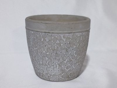 NEW Decorative Ceramic Planter – Floral Design (Neutral Color) 4" Round