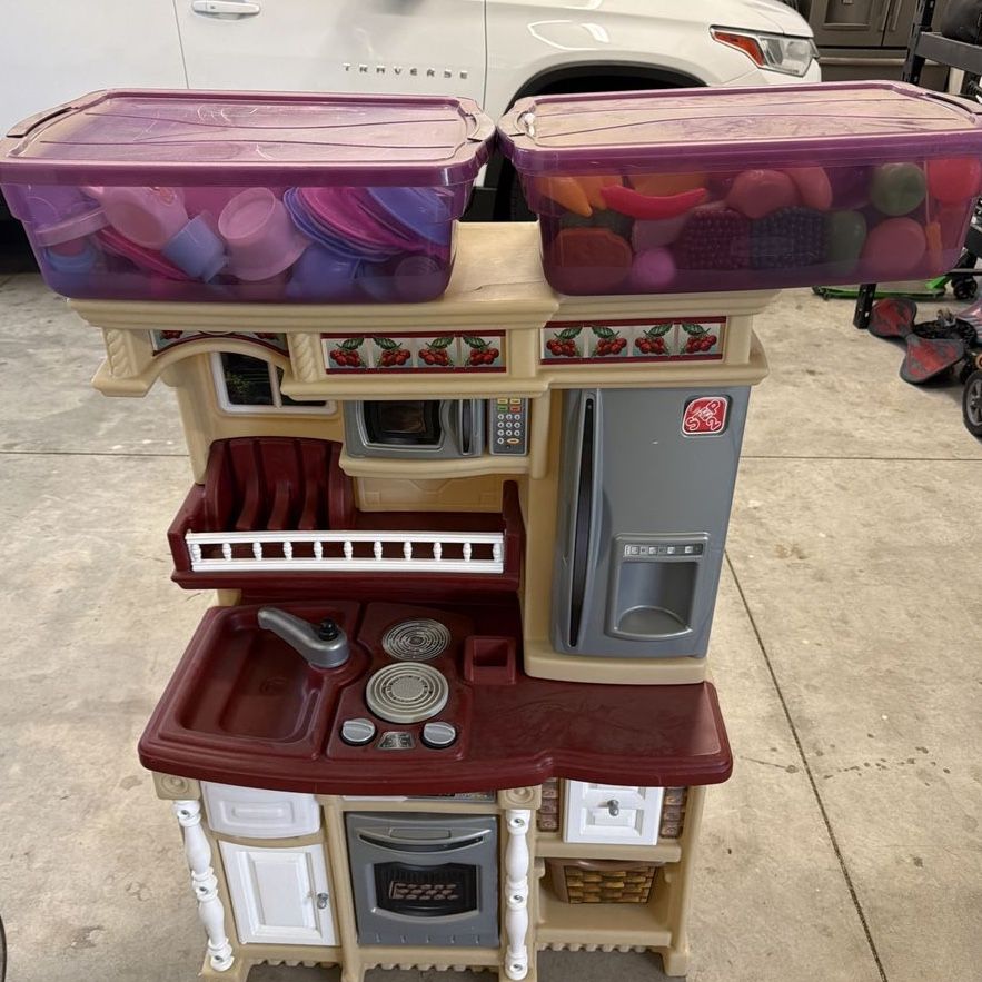 Kids play kitchen with food and dishes!