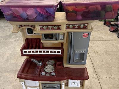 Kids play kitchen with food and dishes!