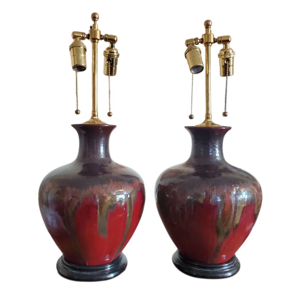 Pair of Gorgeous Red Flambe Lamps